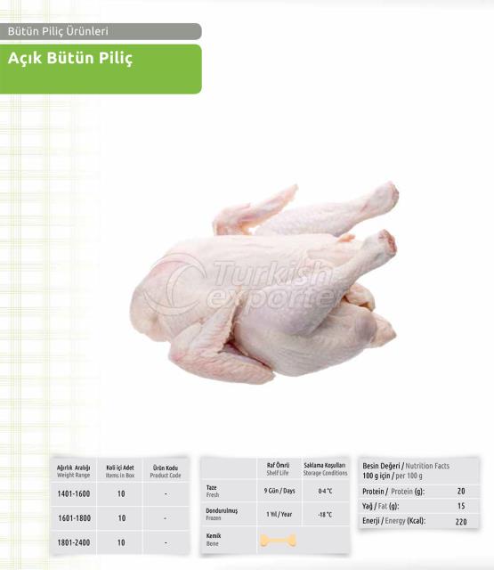Pollo entero en bolsas de polietileno