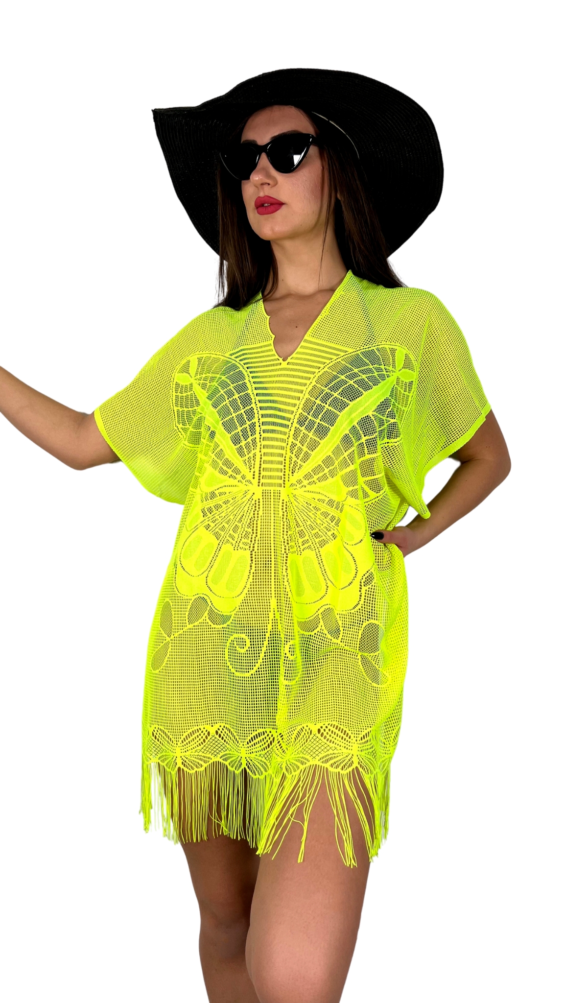 Women's Pareo Comfortable and Stylish Beach Dress Neon Yellow - Butterfly Pattern