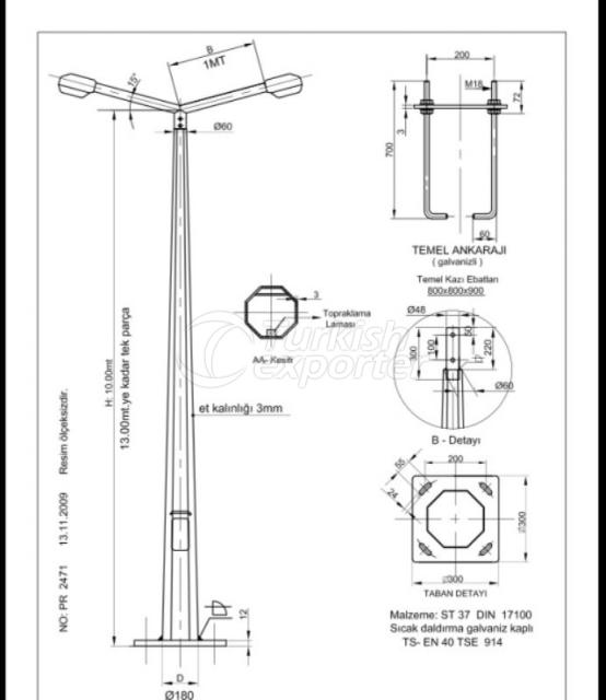 Poteaux d'éclairage routier