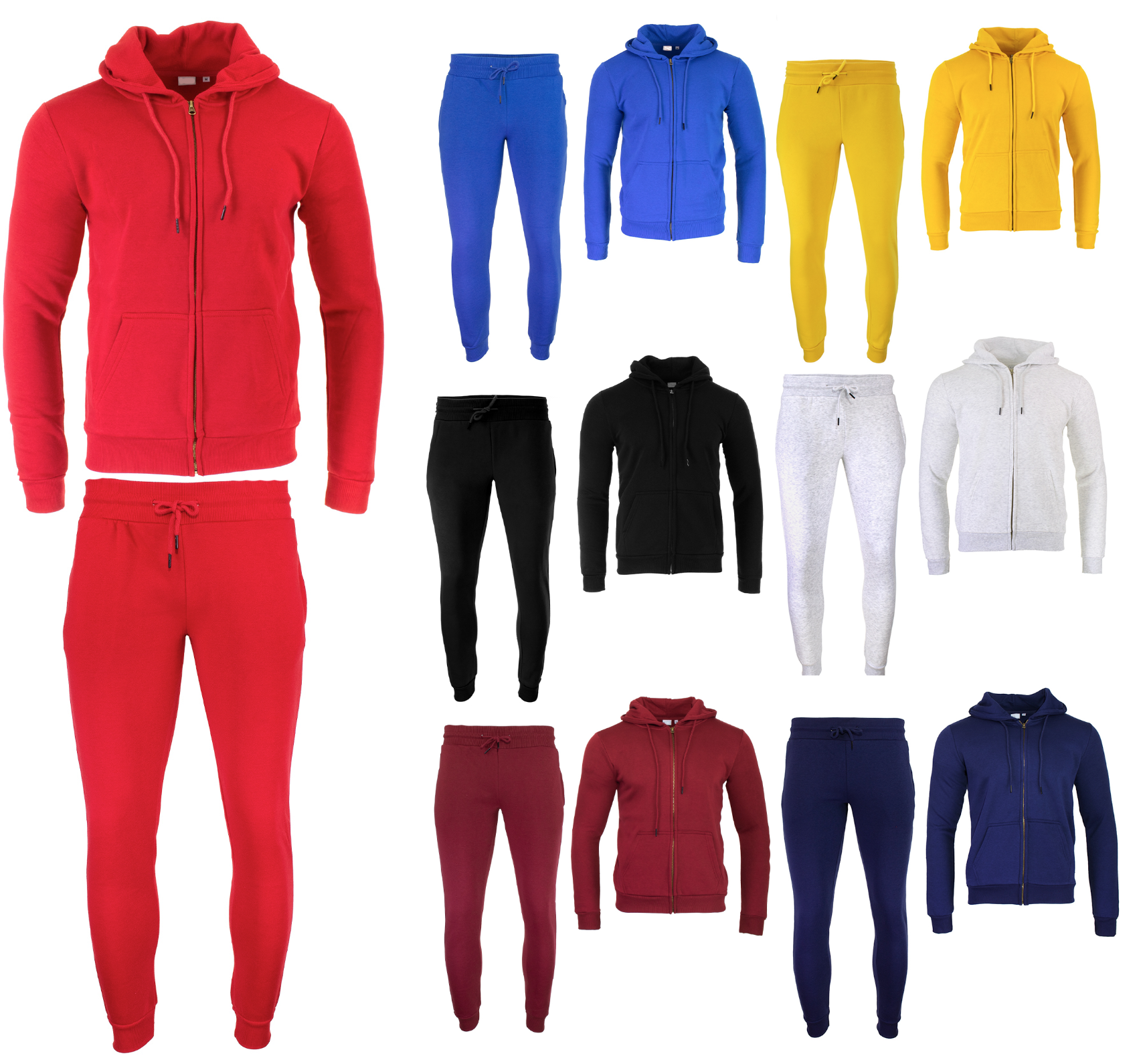 Men Zip Up Fleece Jogging Set GYM Soft Cotton Texture Fleece Sweatsuit