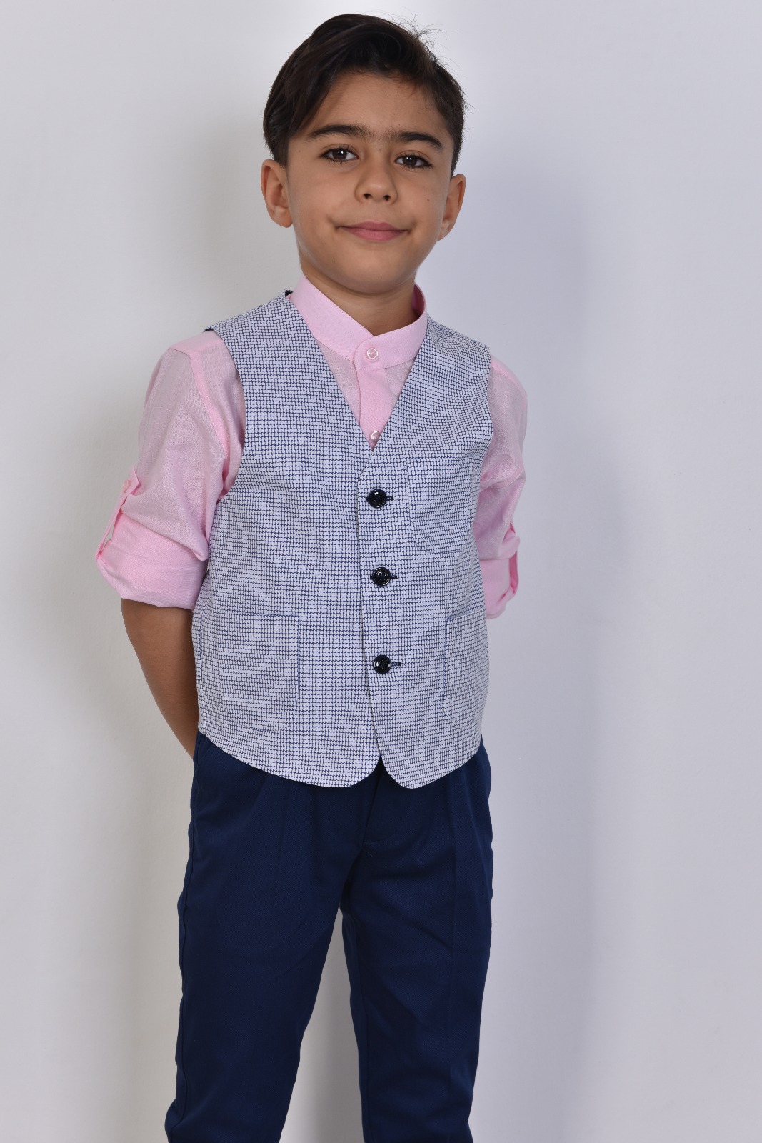 Shawl Neck White Kids Suit