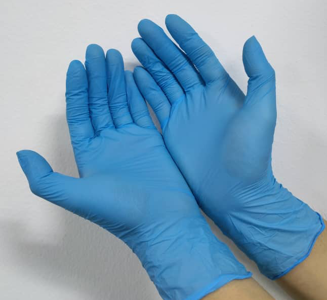 Nitrile Powder Free Medical Examination Gloves,  Palm textured, Beaded Cuff