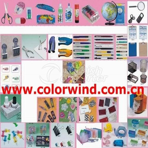 stationery, stapler, sharpener, glue, ruler, eraser