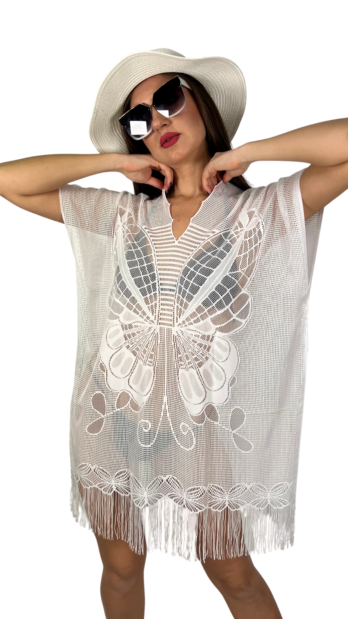 Women's Pareo Comfortable and Stylish Beach Dress White - Butterfly Pattern