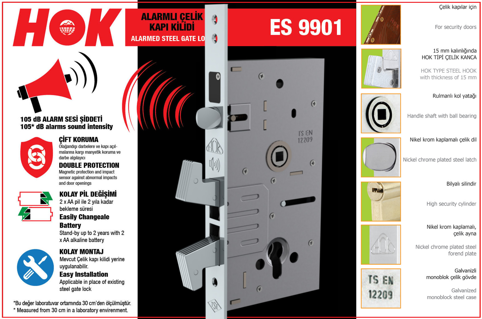 ES-9901 SERRURE DE PORTE EN ACIER AVEC ALARME ET CROCHET DE TYPE HOK