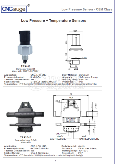 Low pressure and temperature sensor