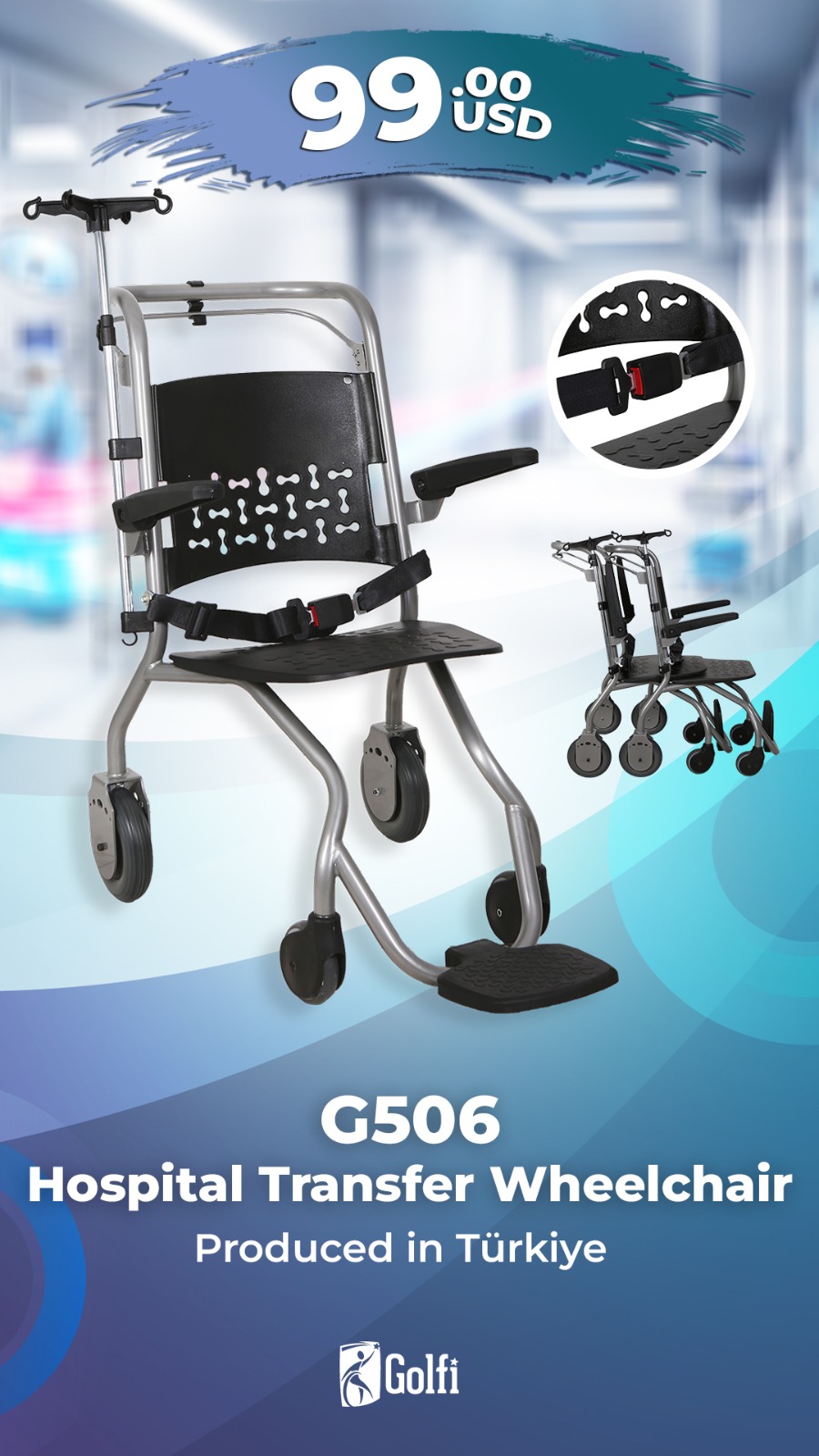 G506 Hospital Transport Wheelchair