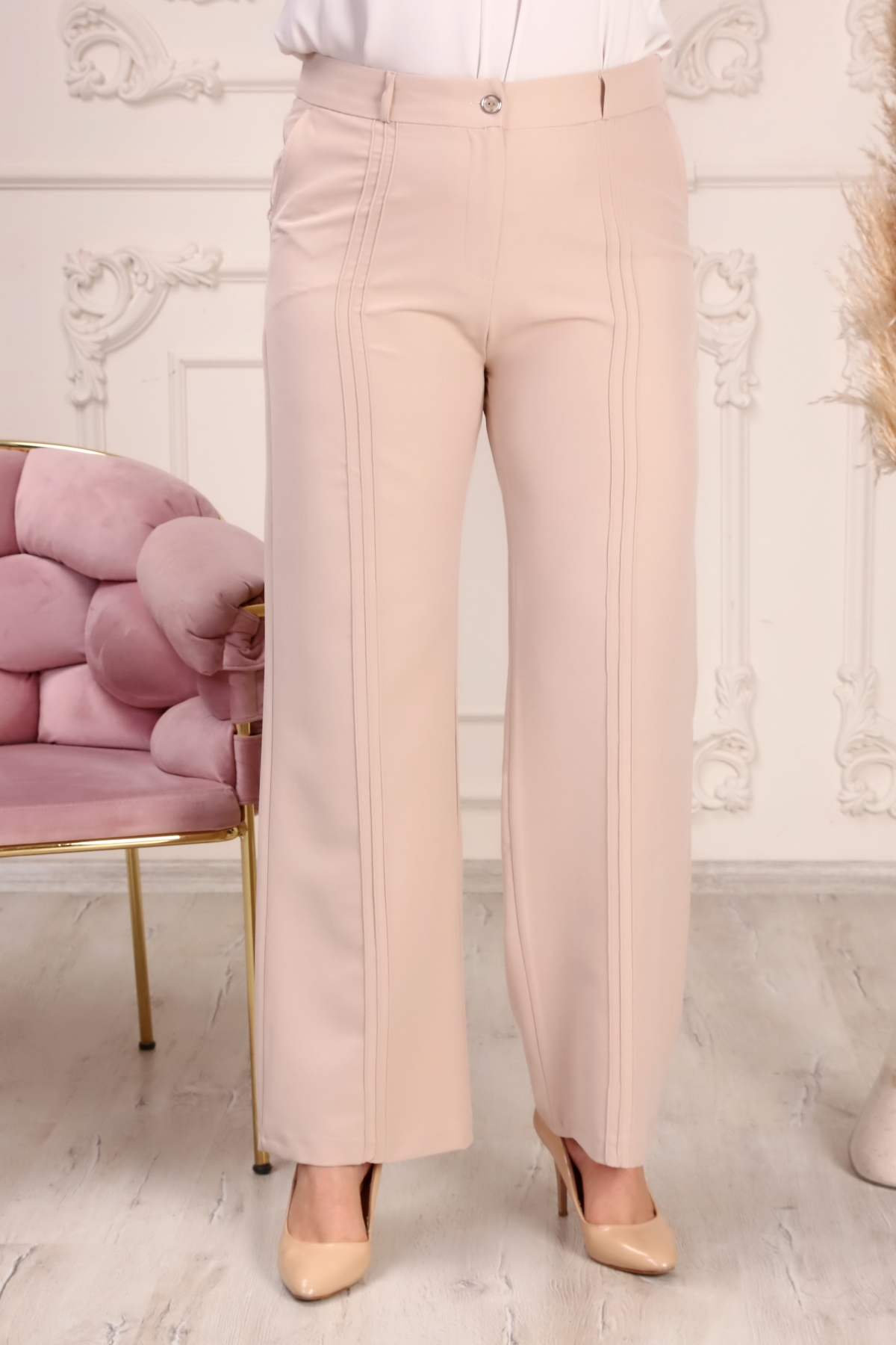 CODE 2244-71 Pantalon palazzo femme détail côtelé