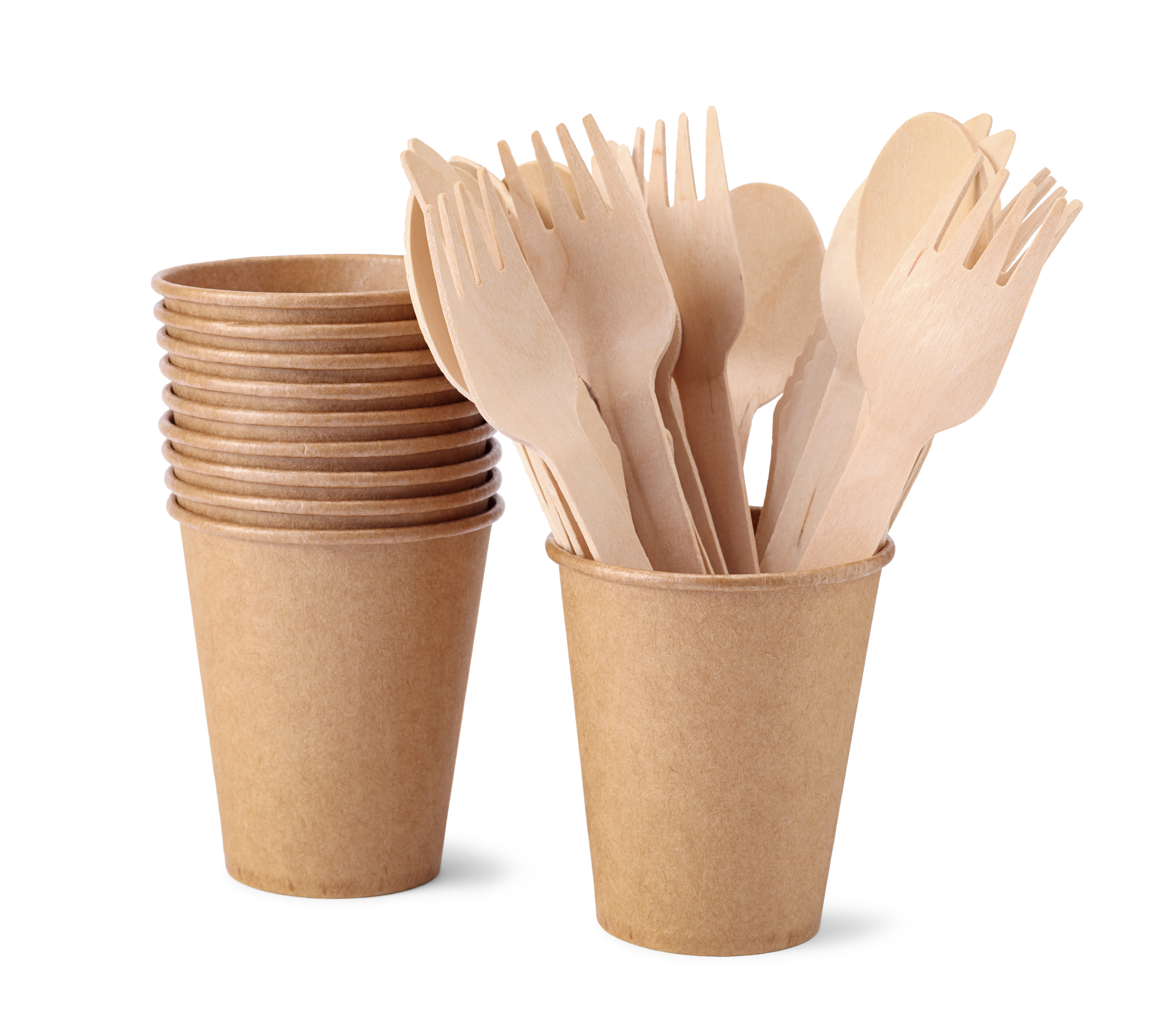 Disposable-paper-cups-wooden-forks-spoons