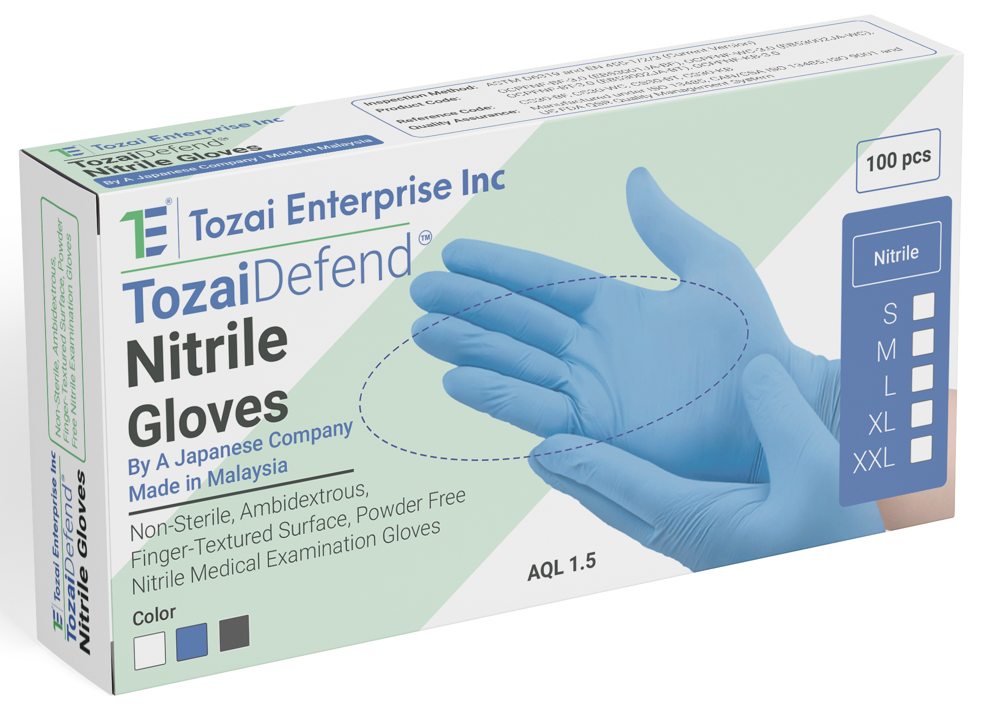 Nitrile Powder Free Medical Examination Gloves,  Palm textured, Beaded Cuff