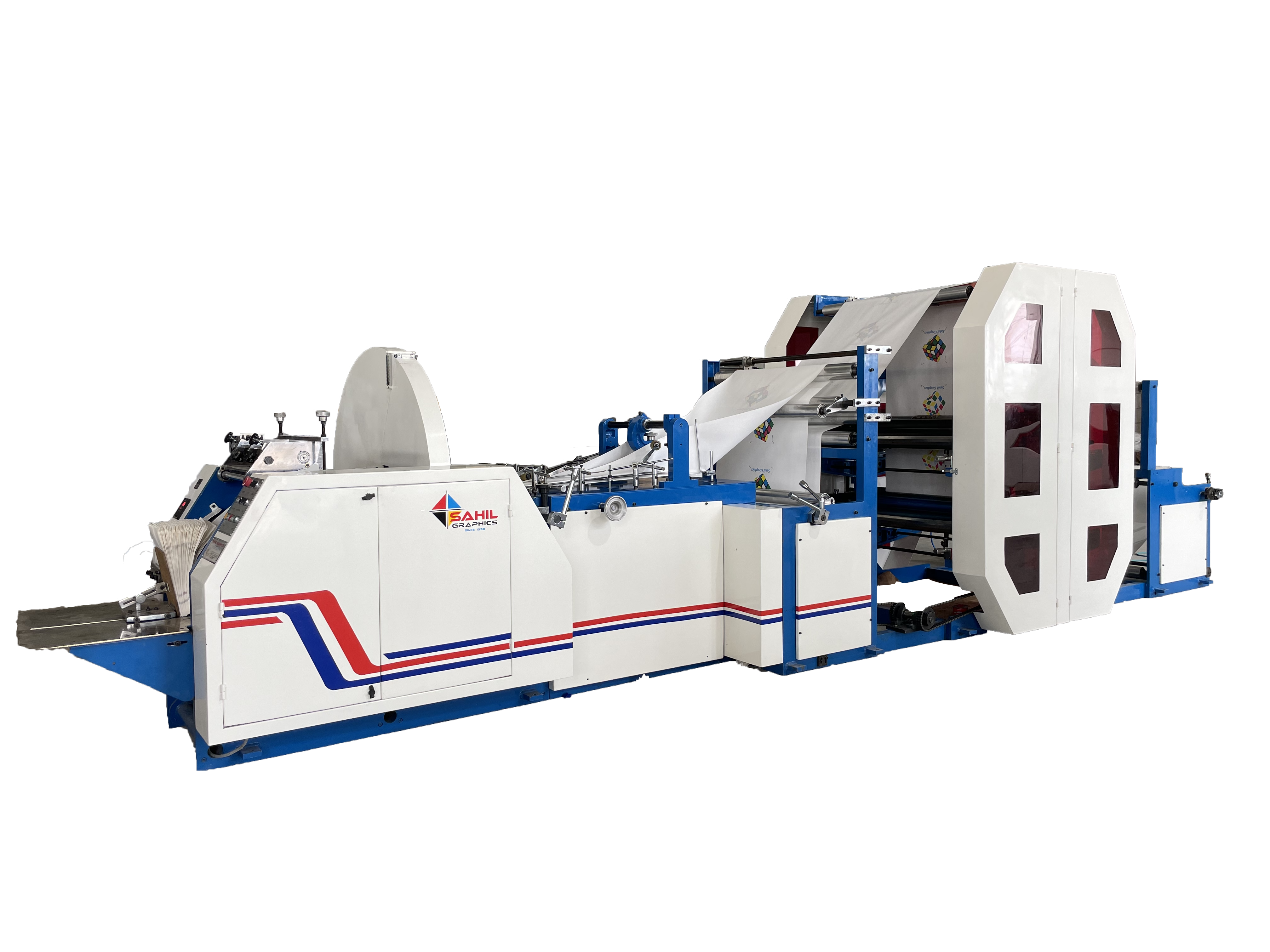 V BOTTOM Paper Bag Making Machine with 4 Color Online printing (PBM 270/350/650 – 4C)