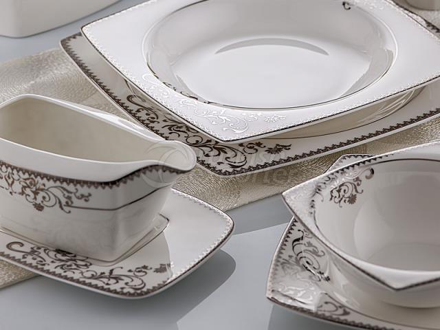 80 Pieces Square Dinner Set -2757 Iris Platin