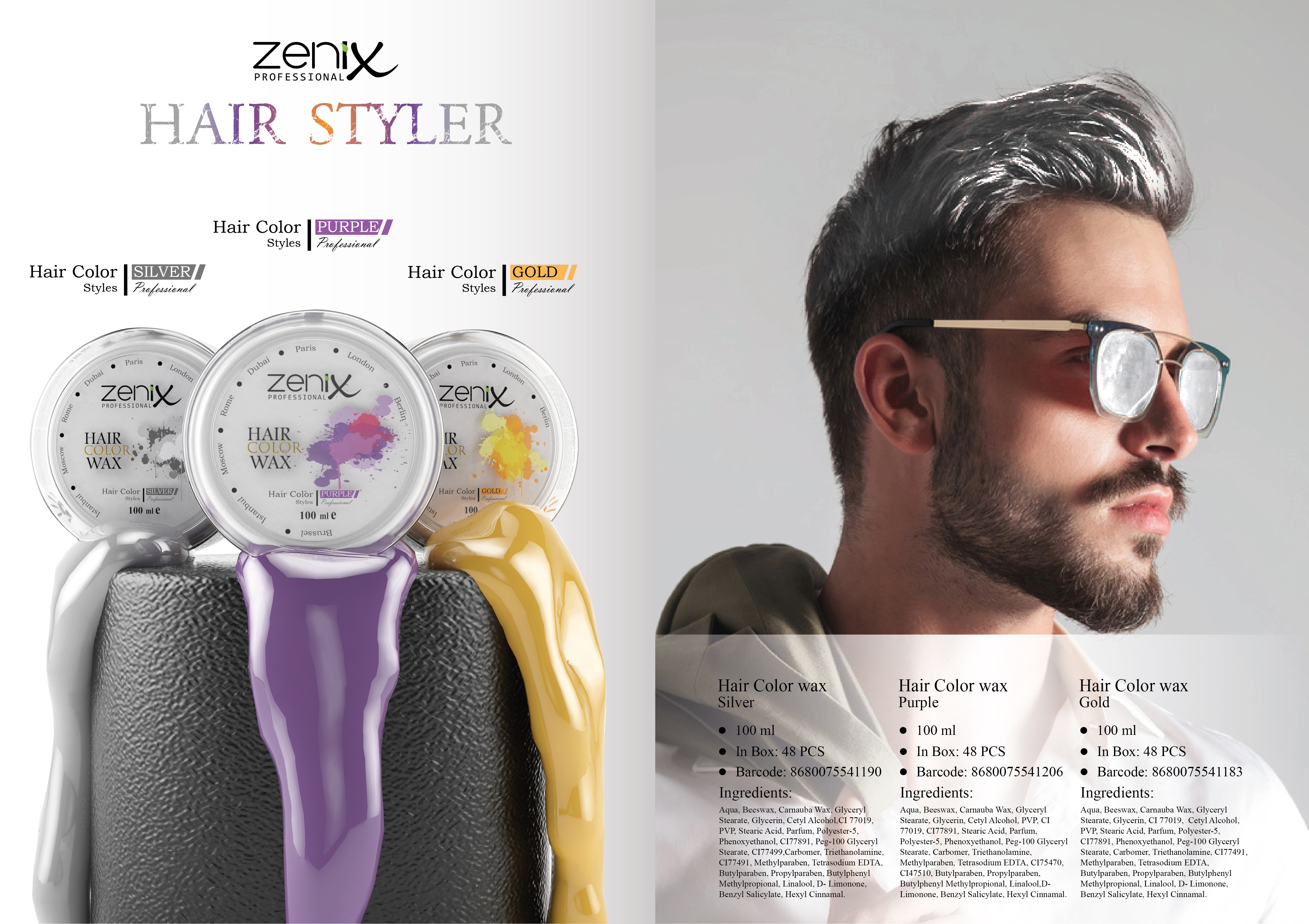 Zenix Hair Color Wax Silver / Purple / Gold