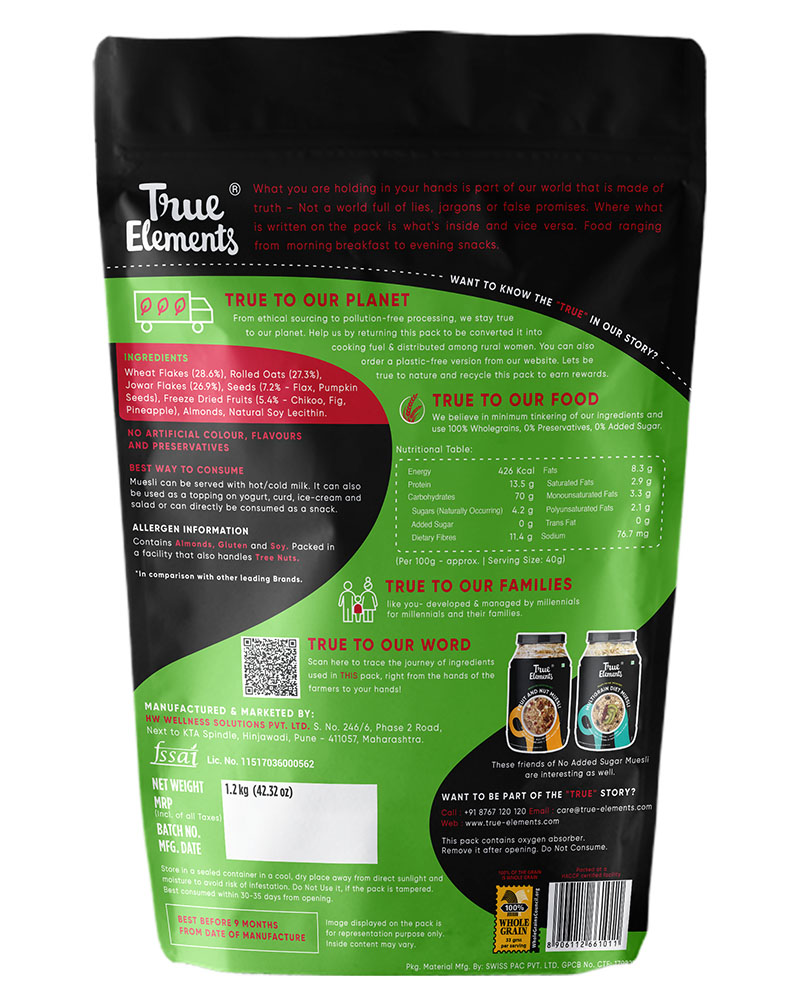 True Elements No Added Sugar Muesli 700gm