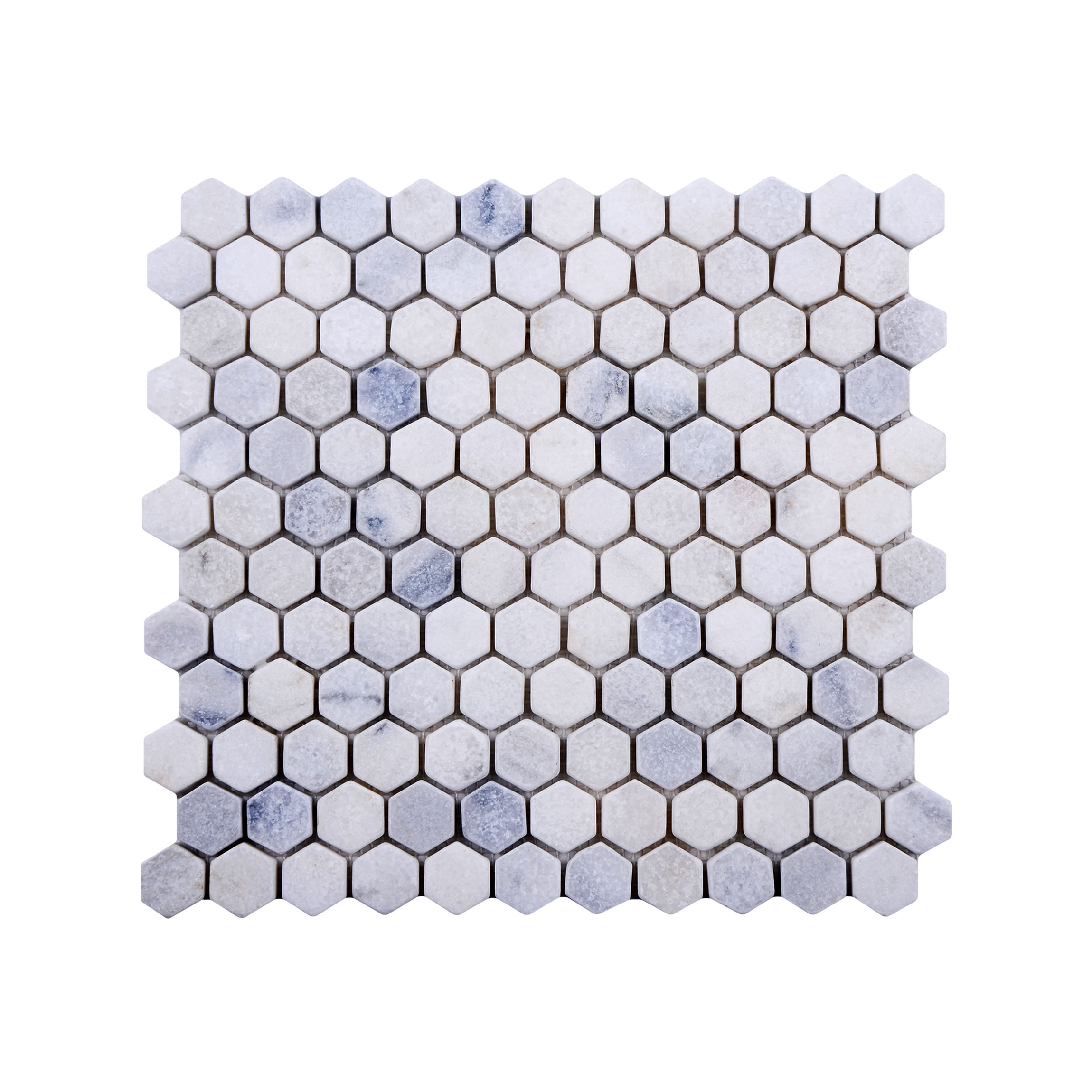 1'' Hexagon Carrara Tumbled Marble Mosaic Tile 101800011