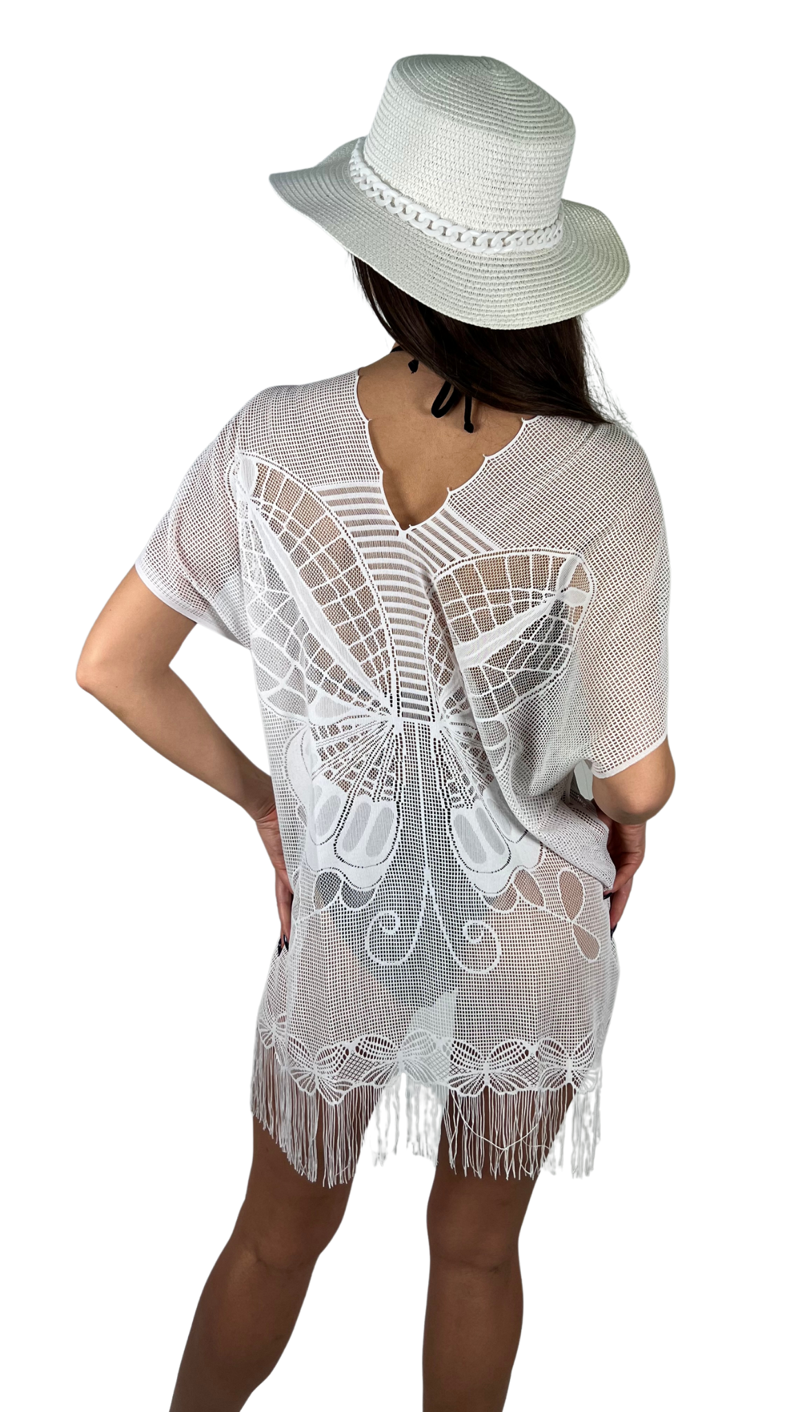 Women's Pareo Comfortable and Stylish Beach Dress White - Butterfly Pattern