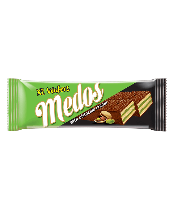 MEDOS MILKY COCOLINE COVERED WAFER WITH PISTACHIO CREAM